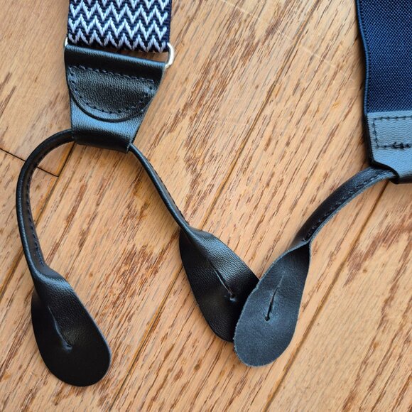 Classic Chevron Suspenders Men's Braces Y back Blue White - Picture 4 of 14